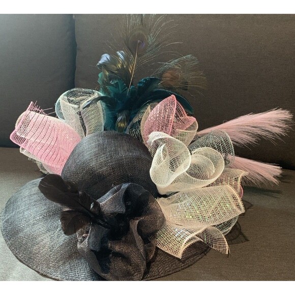 Handmade Handcrafted Crazy Fun Unique Black Derby Hat Large Wide Brim - Picture 4 of 11